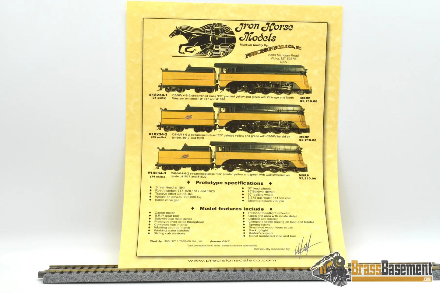 Ho Brass - Psc 18234.3 Chicago & Northwestern Es ’Yellow Belly’ 4 - 6 - 2 #1617 Mint! Steam