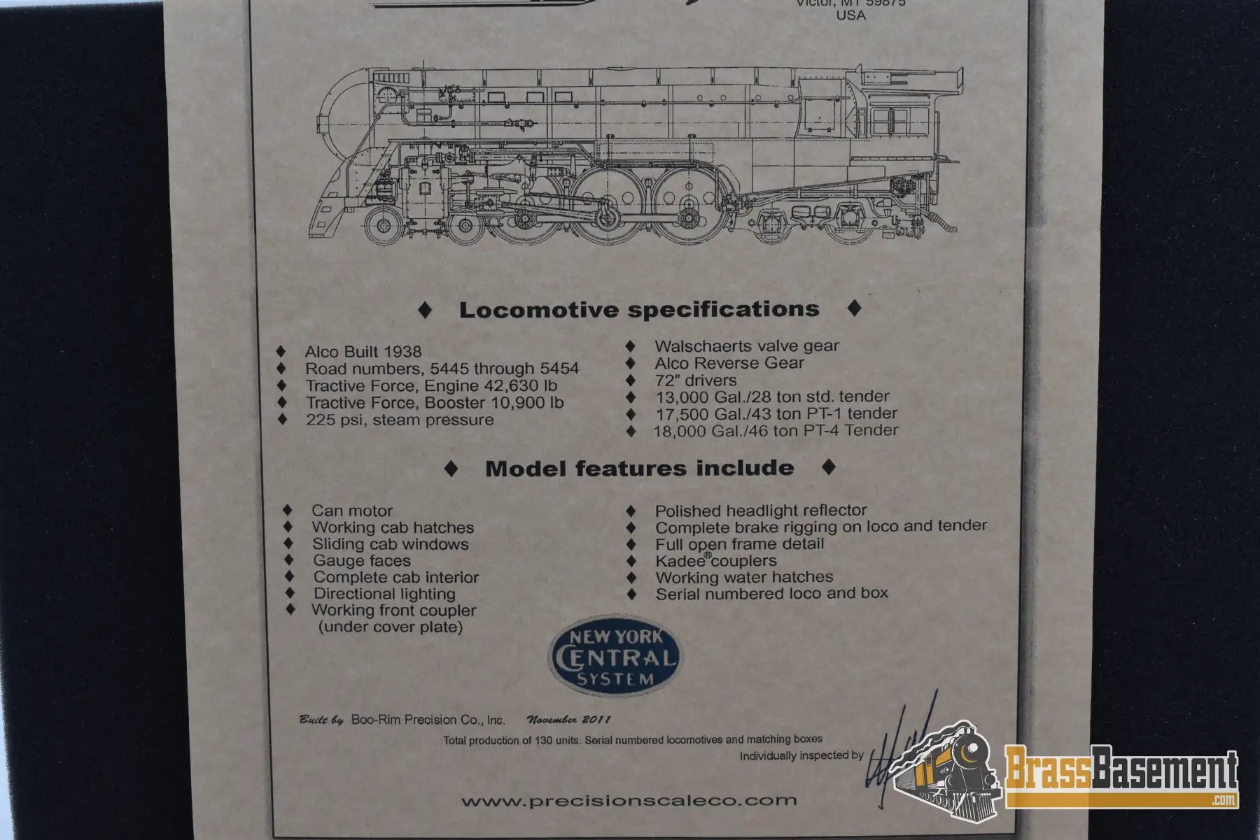 Ho Brass - Psc 18256.1 Nyc 1945 Era Semi - Streamlined Pt - 4 Tender