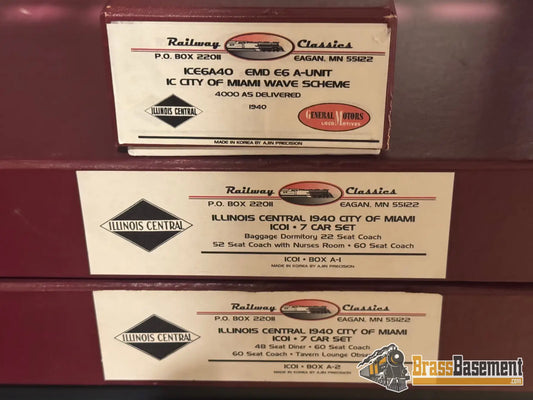 HO Brass - Railway Classics IC01 Illinois Central IC 1940 City of Miami 7-Car Set - W/ Interiors Passenger