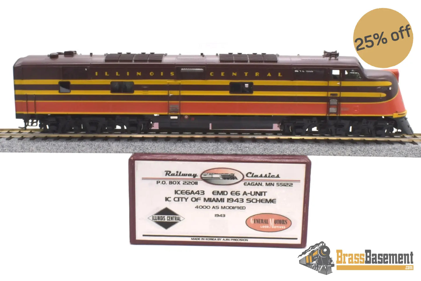 Ho Brass - Railway Classics Ice6A43 Illinois Central E6A ’City Of Miami’ 1943 Paint Scheme Diesel