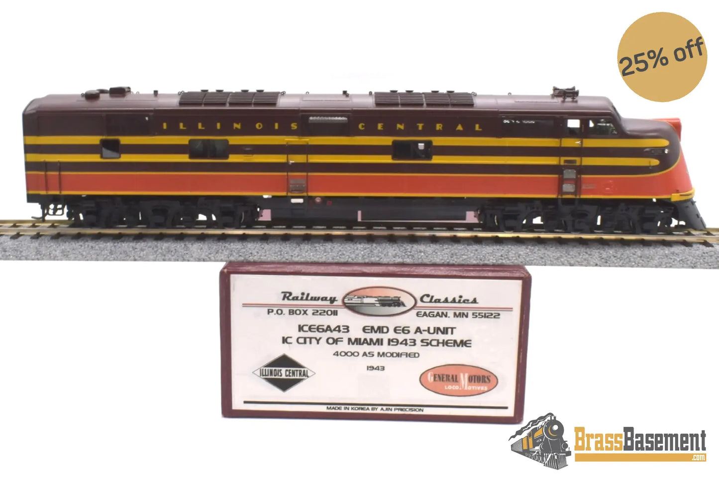 Ho Brass - Railway Classics Ice6A43 Illinois Central E6A ’City Of Miami’ 1943 Paint Scheme Diesel