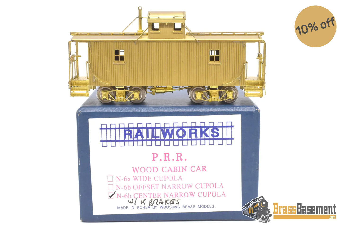 Ho Brass - Railworks Pennsylvania Prr N - 6B Center Narrow Cupola Caboose Unpainted Mint