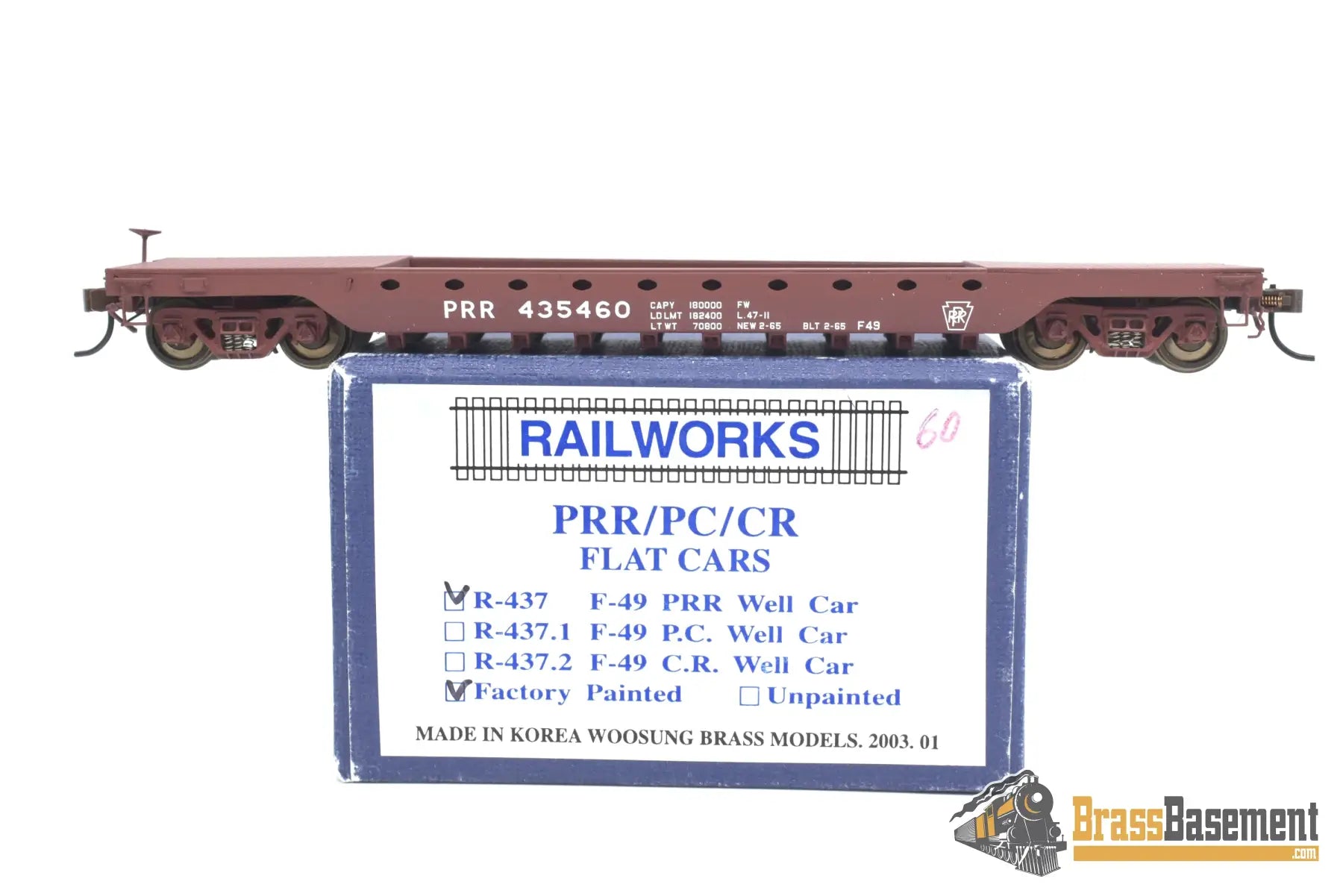 Ho Brass - Railworks Pennsylvania Railroad Prr F - 49 Deep Well Flat Car F/P #435460 Freight