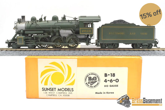 Ho Brass - Sunset B&O Baltimore & Ohio B-18 4-6-0 #2024 Custom Painted Green Steam