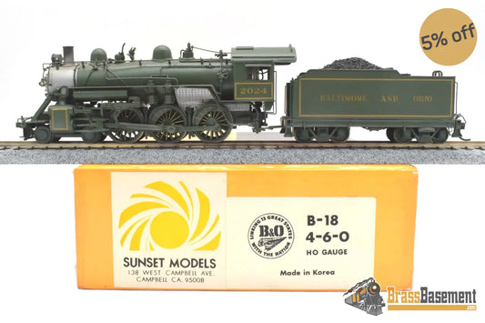 Ho Brass - Sunset B&O Baltimore & Ohio B-18 4-6-0 #2024 Custom Painted Green Steam