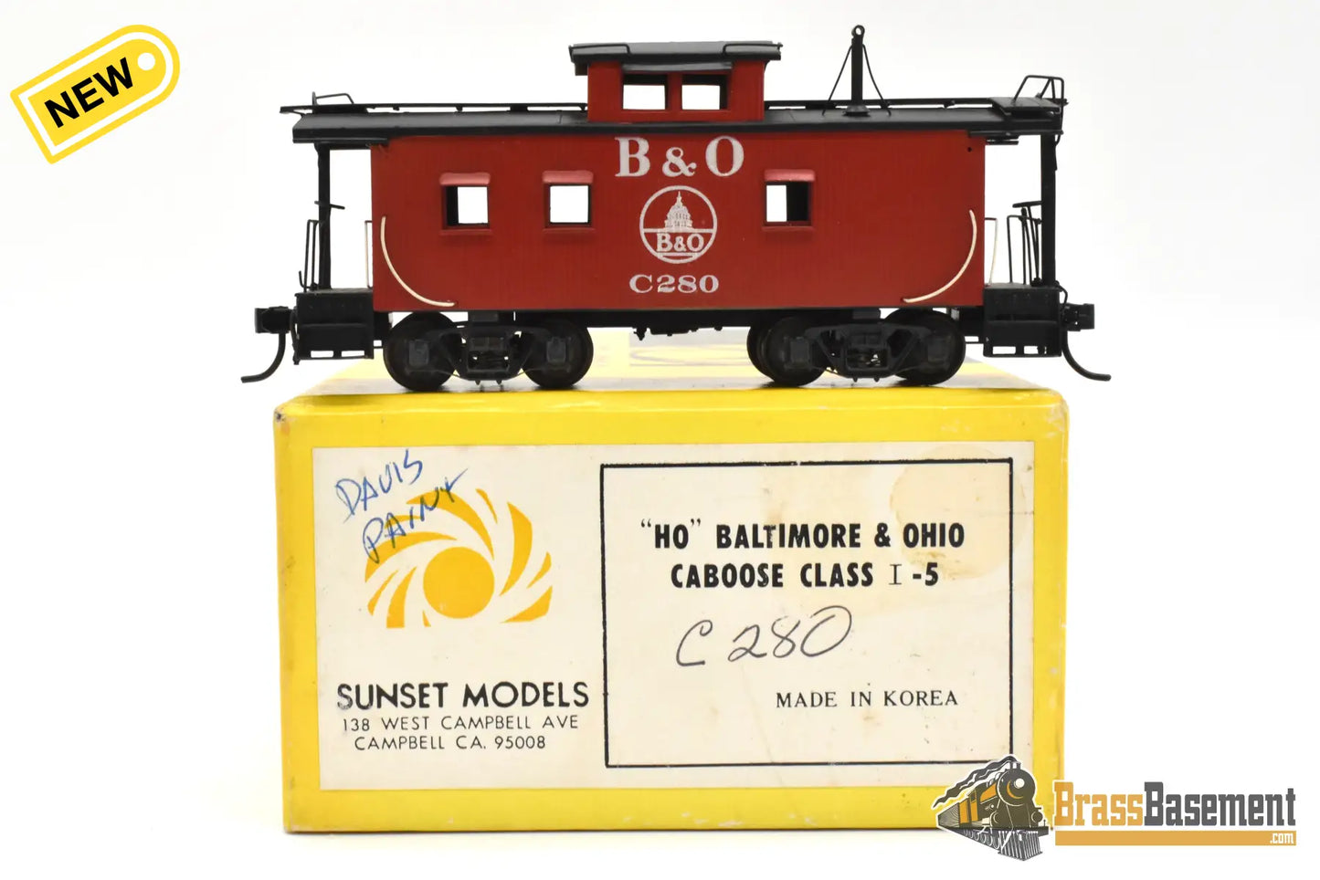 HO Brass - Sunset Baltimore & Ohio B&O I-5 Wood Caboose 7 Window - Davis Paint Caboose