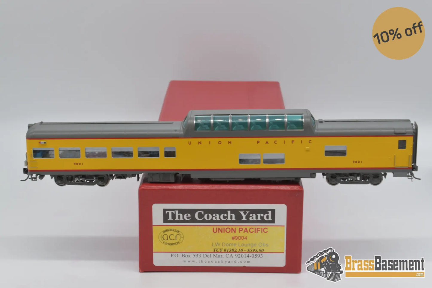 Ho Brass - Tcy 1382.10 Union Pacific Dome Observation Car #9001 - Factory Paint & Tail Light