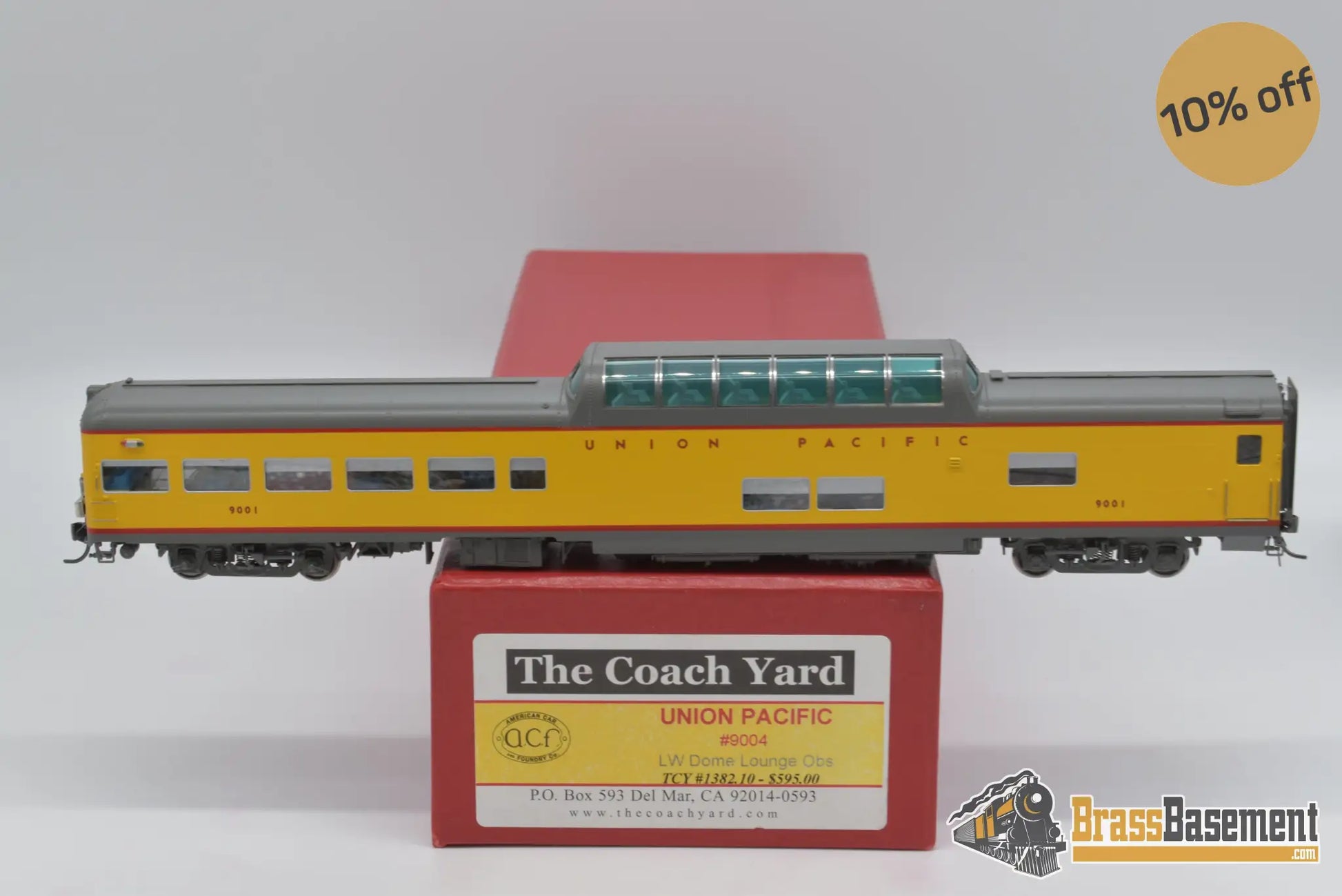 Ho Brass - Tcy 1382.10 Union Pacific Dome Observation Car #9001 - Factory Paint & Tail Light