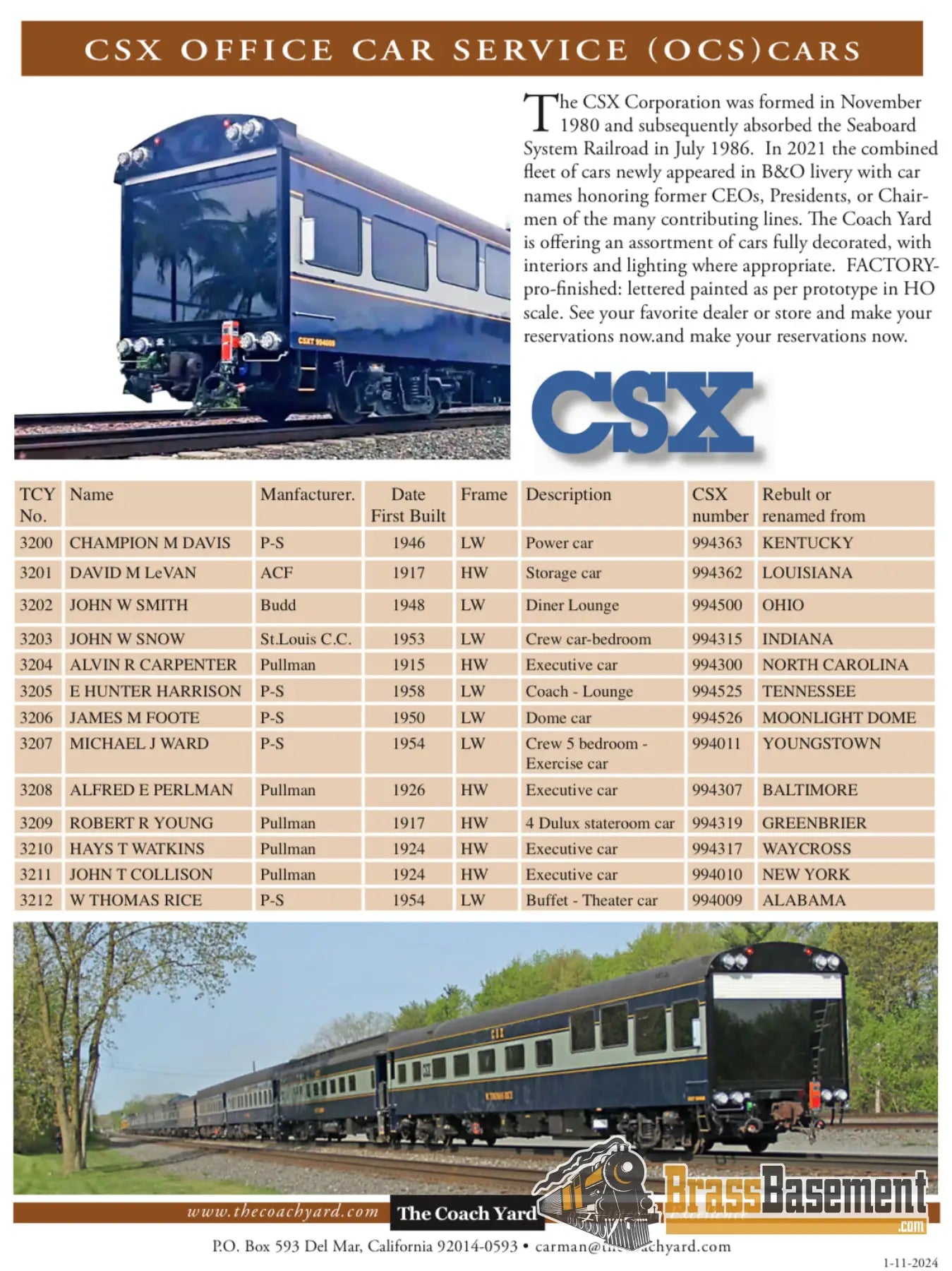 Ho Brass - The Coach Yard Csx Office Car Special Train