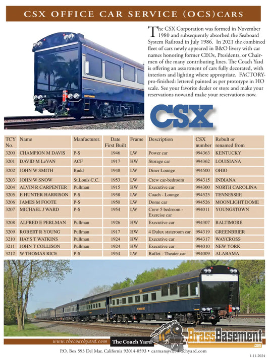 Ho Brass - The Coach Yard Csx Office Car Special Train