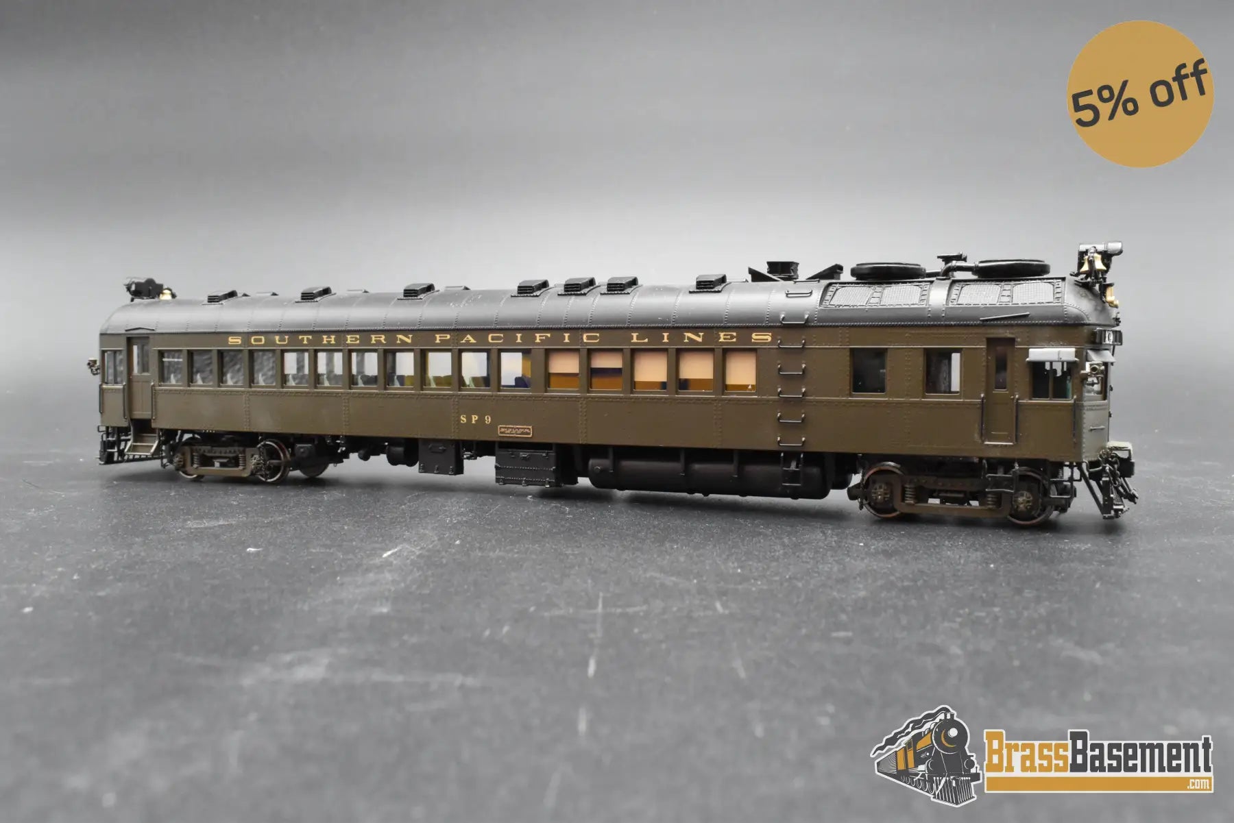 HO Brass - W&R Southern Pacific Lines SPL #9 Motor-Car Doodlebug - Samhongsa - FP - No Box Passenger