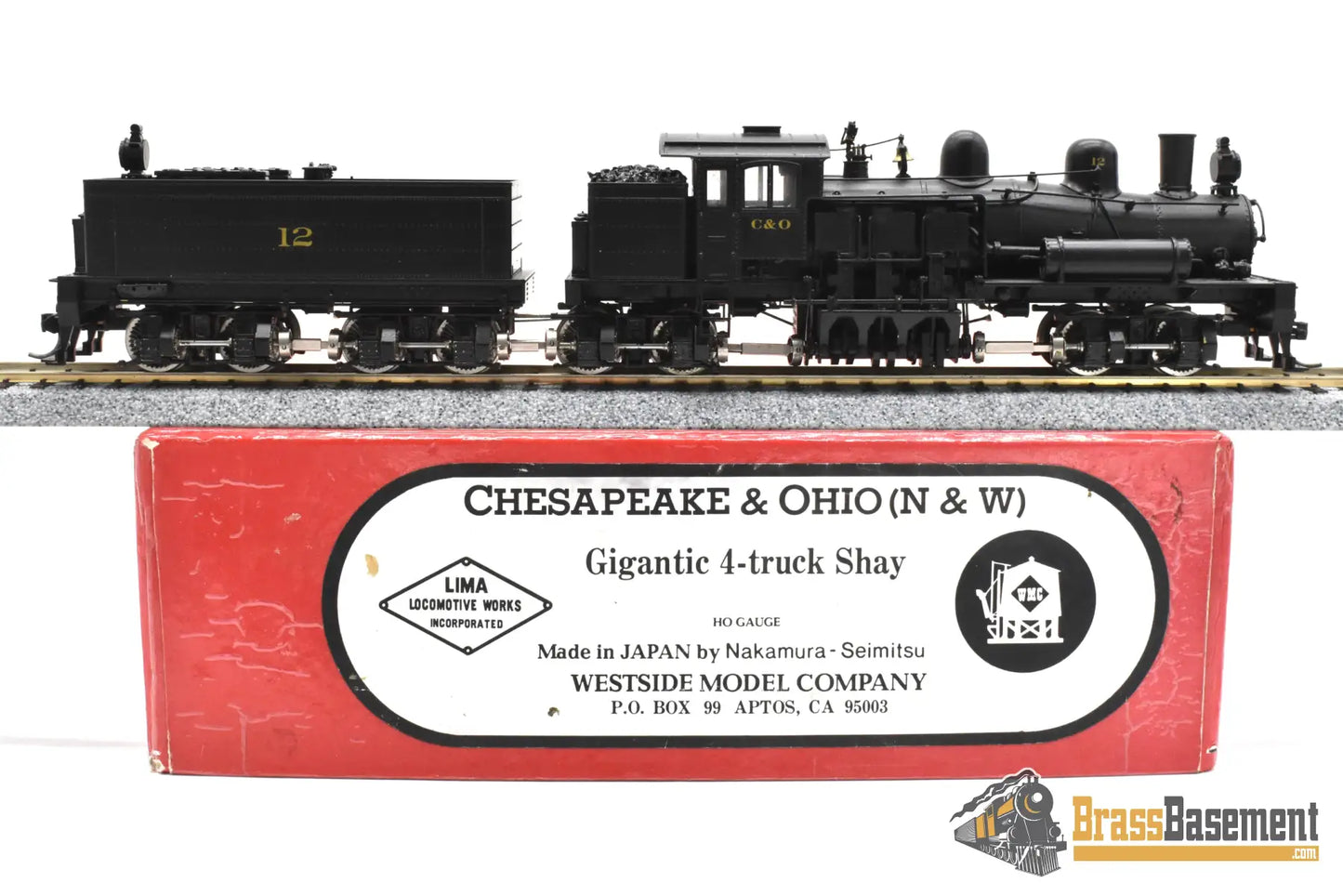 HO Brass - Westside Chesapeake & Ohio Gigantic 4-truck Shay #12 - Pro Painted Steam