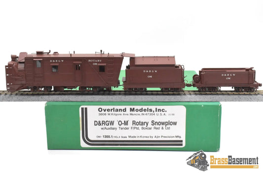 HOn3 Brass - OMI 1355.1 DRGW Rio Grande Rotary Snow Plow ‘OM’ w/ aux tender - F/P Boxcar Red Freight