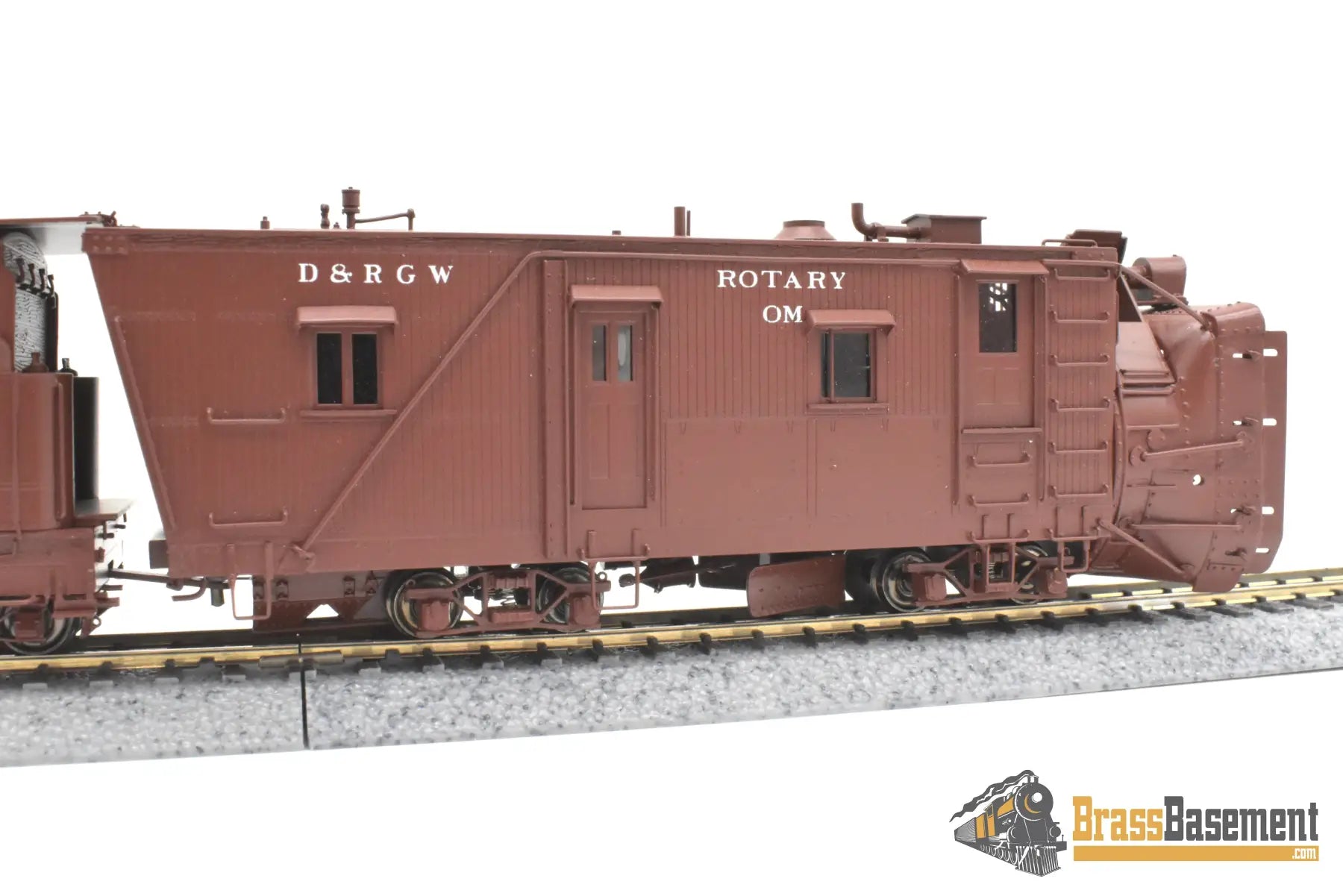 HOn3 Brass - OMI 1355.1 DRGW Rio Grande Rotary Snow Plow ‘OM’ w/ aux tender - F/P Boxcar Red Freight