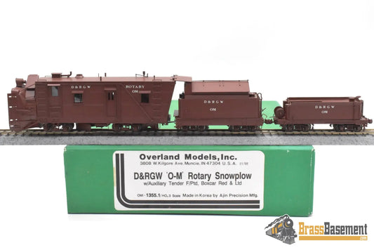 HOn3 Brass - OMI 1355.1 DRGW Rio Grande Rotary Snow Plow ‘OM’ w/ aux tender - F/P Boxcar Red Freight