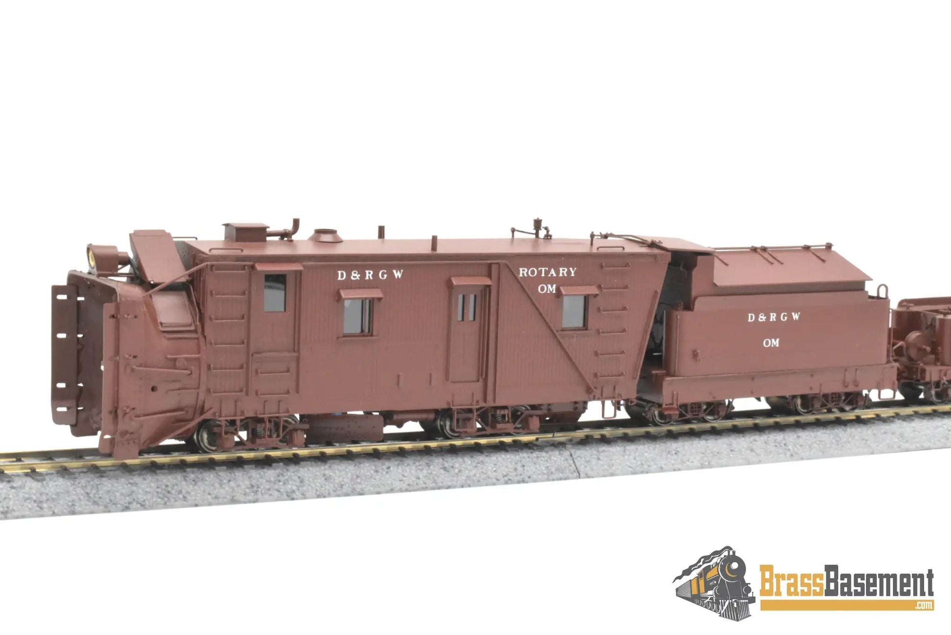 HOn3 Brass - OMI 1355.1 DRGW Rio Grande Rotary Snow Plow ‘OM’ w/ aux tender - F/P Boxcar Red Freight
