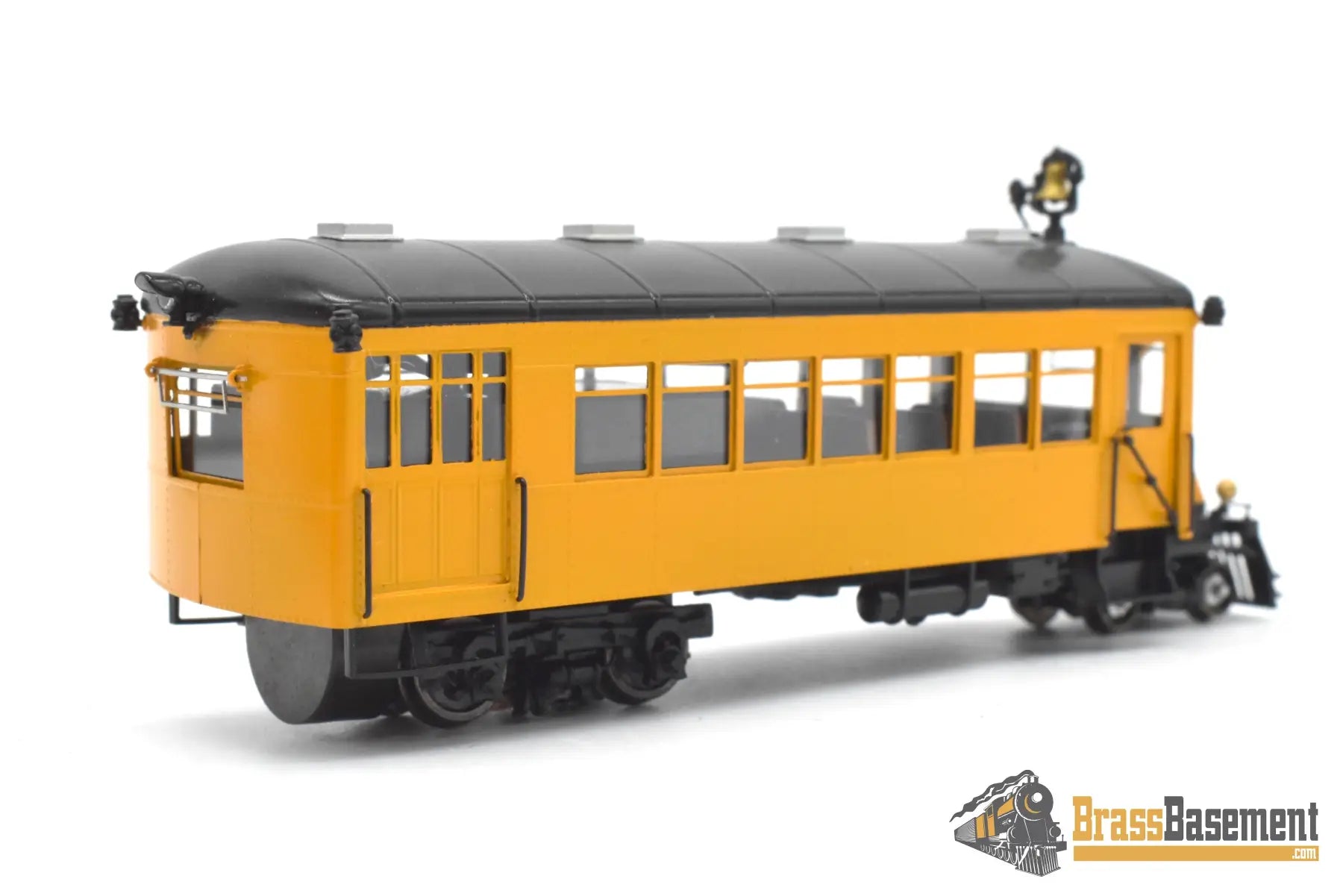 HOn3 Brass - PSC 16854-1 Mack Rail Bus Type ACX w/ Interior - F/P Black & Yellow Passenger