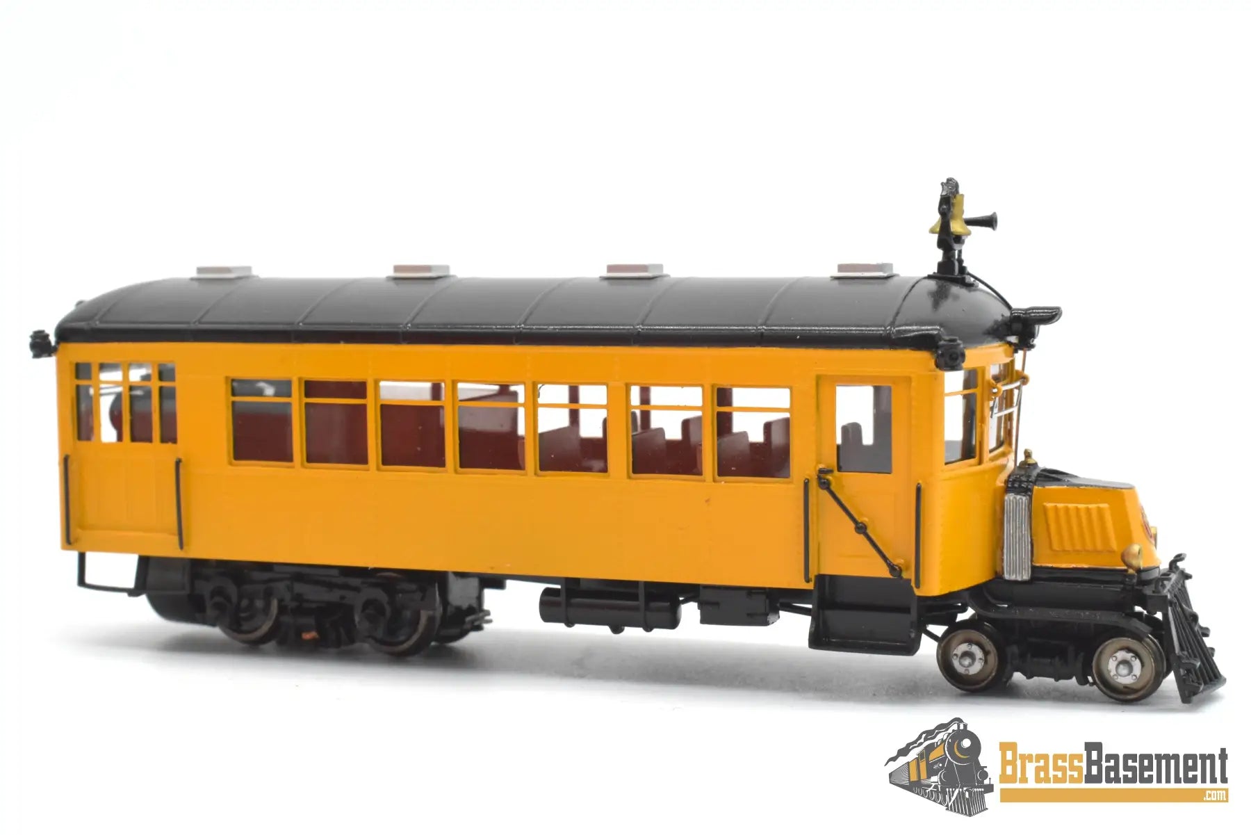 HOn3 Brass - PSC 16854-1 Mack Rail Bus Type ACX w/ Interior - F/P Black & Yellow Passenger