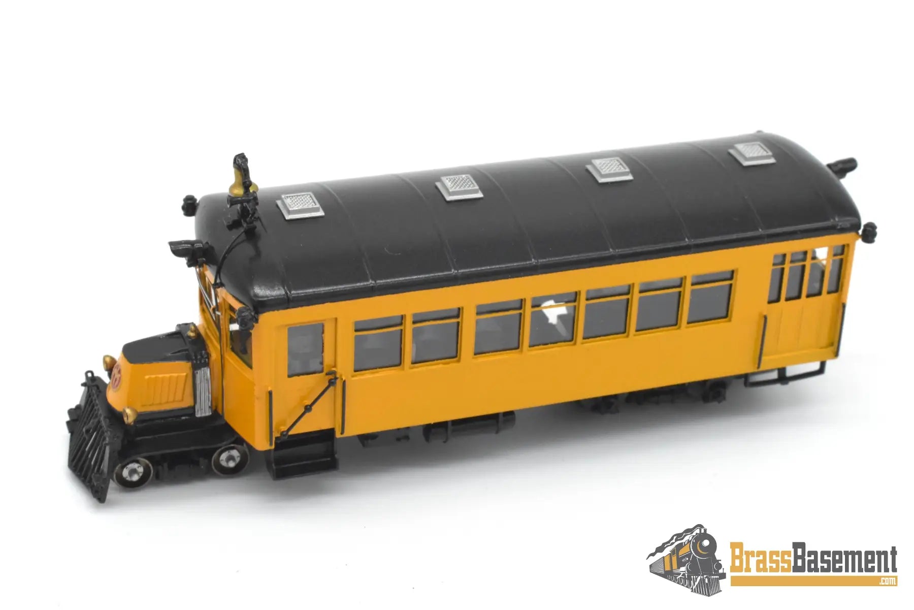 HOn3 Brass - PSC 16854-1 Mack Rail Bus Type ACX w/ Interior - F/P Black & Yellow Passenger
