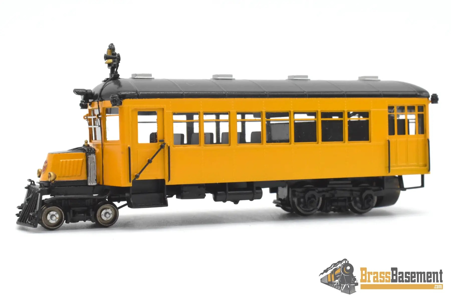 HOn3 Brass - PSC 16854-1 Mack Rail Bus Type ACX w/ Interior - F/P Black & Yellow Passenger
