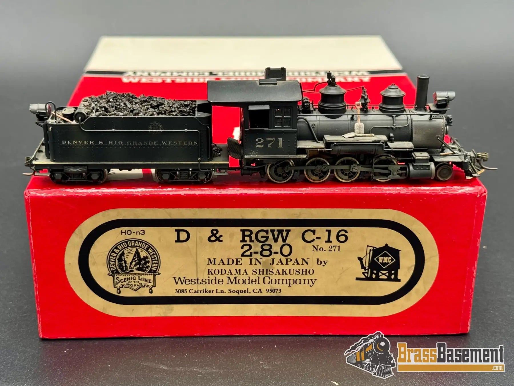 HOn3 Brass - Westside Rio Grande DRGW C-16 2-8-0 #271 - Nice Custom Paint Steam