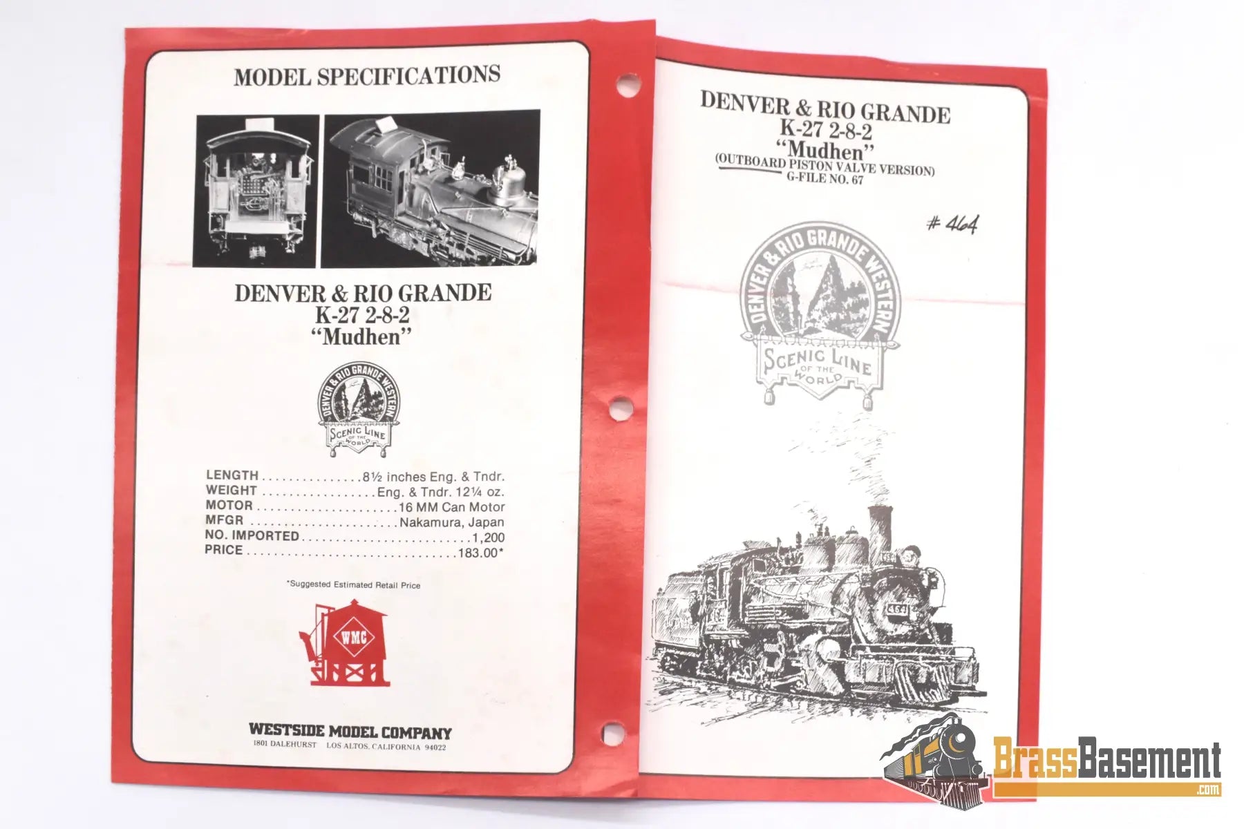 Hon3 Brass - Wmc Westside D&Rgw Rio Grande K-27 2-8-2 ‘Piston Valve’ #464 Unpainted Steam