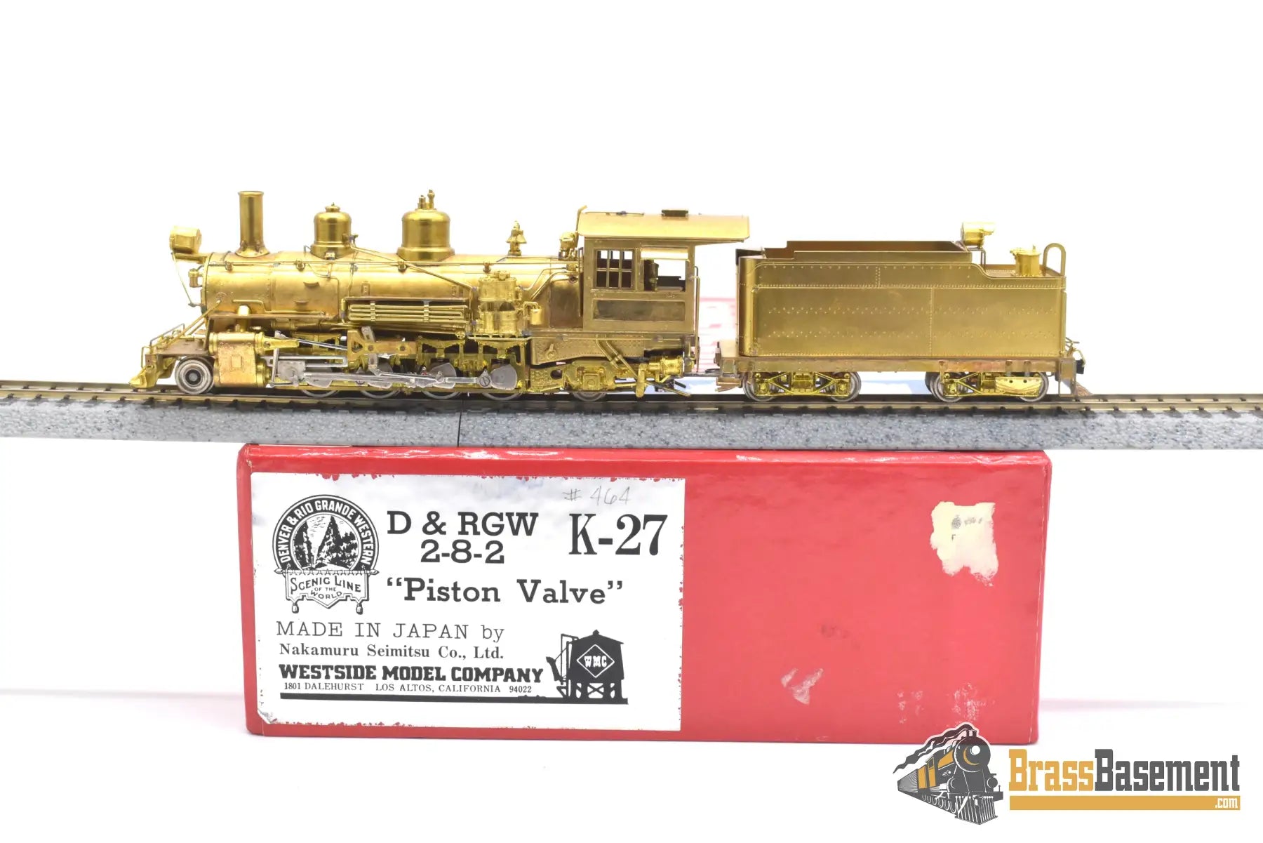 Hon3 Brass - Wmc Westside D&Rgw Rio Grande K-27 2-8-2 ‘Piston Valve’ #464 Unpainted Steam