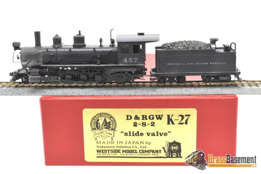 Hon3 Brass - Wmc Westside D&Rgw Rio Grande K - 27 2 - 8 - 2 ‘Slide Valve’ #457 C/P Steam