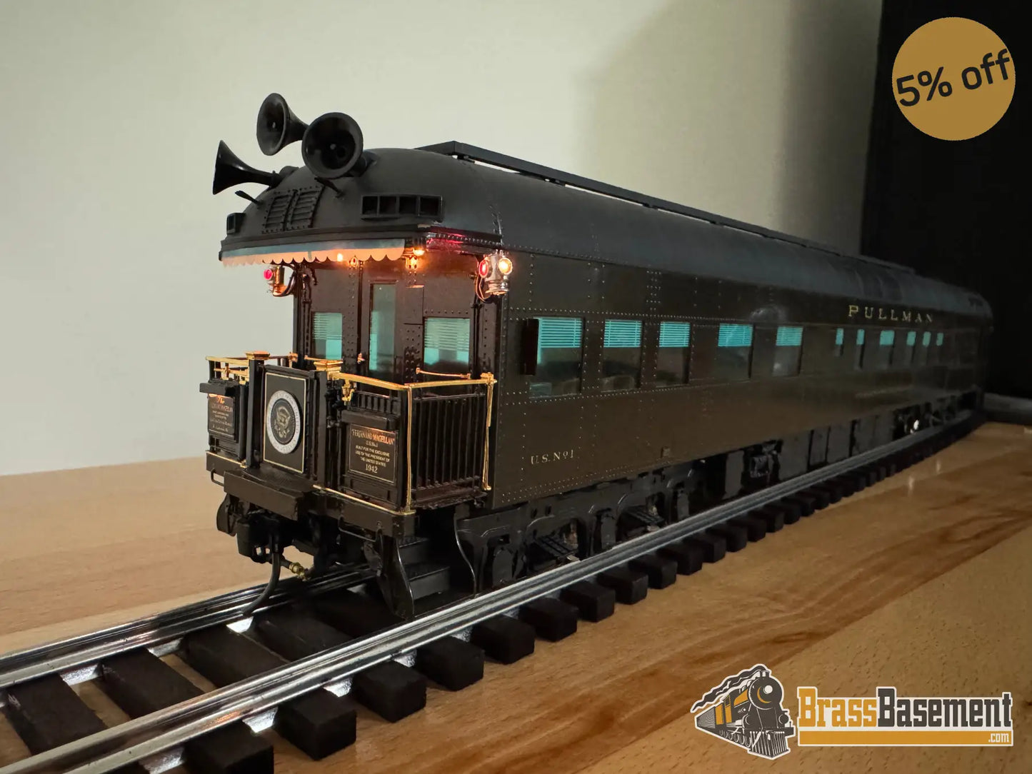 O Brass - Omi 2 Rail Ferdinand Magellan Presidential Car Museum Era W/ Lights & Interior Pullman